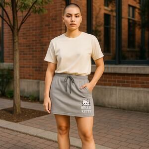 Hello Kitty: Grey Fleece Tennis Skirt W/Pockets & Tie String Size XXL New w/ Tag